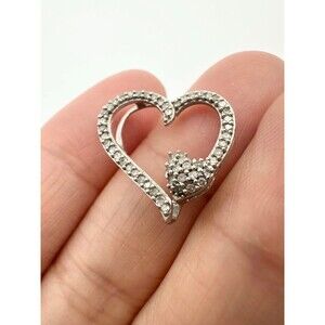 DIAG 10k white gold 1/5 ct genuine diamond heart pendant
